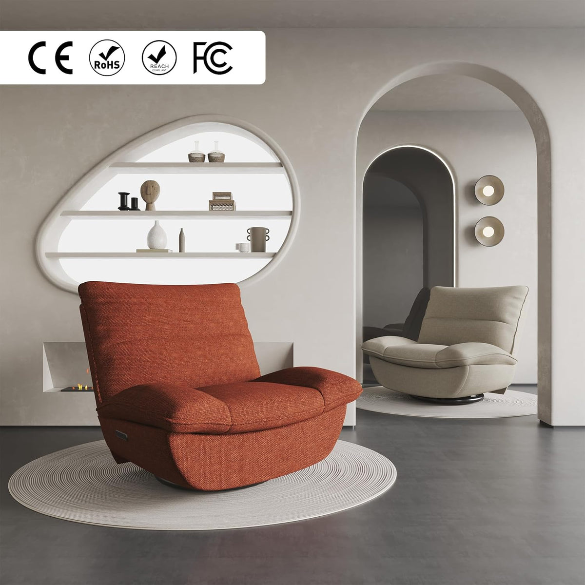 Fotel relaksacyjny FLEXISPOT XC6, sofa obrotowa z funkcją bujania, fotel telewizyjny z regulowanym oparciem, fotel rozkładany do sypialni, salonu i kina domowego (beżowy)