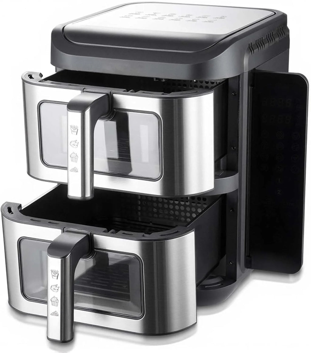 12L Dual Basket Air Fryer – Dual 6L Oil-Free Air Fryer with Slim Vertical Design, Cyclone Air Technology, Foldable Touchscreen, 10 Presets & Dual Cook Sync Function