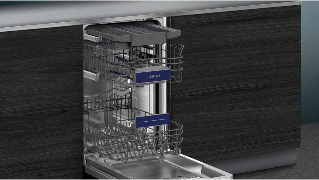Siemens SR53HS74KE, iQ300, inteligentna, częściowo zintegrowana zmywarka, 45 cm, program Eco 50°C, varioSpeed Plus, kosz górny z regulacją wysokości, rackmatik, zabezpieczenie przed dziećmi