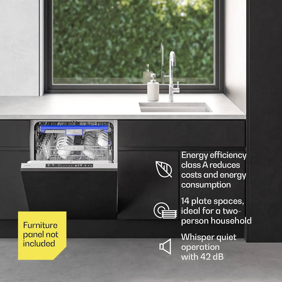 Klarstein Velaire zmywarka 60 cm – wolnostojąca, 14 miejsc, 9 programów, 42 dB, klasa energetyczna A, AquaStop, zabezpieczenie przed dziećmi, zmywarka 60 cm, stal nierdzewna