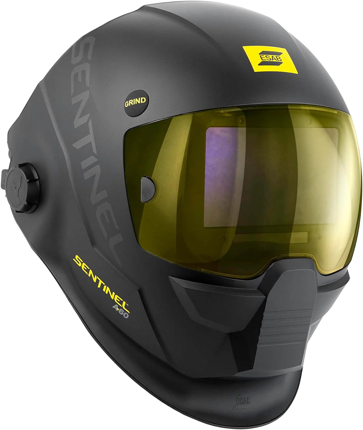 ESAB® Sentinel™ A60 kask spawalniczy, czarna, płaska konstrukcja, odporny na uderzenia nylon, duży obszar widzenia 11,8 x 7,1 cm