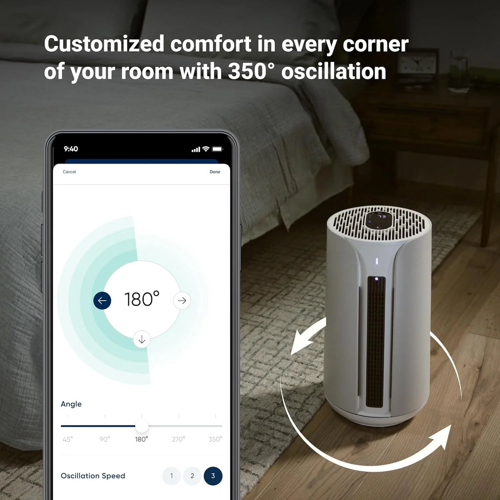 BLUEAIR ComfortPure T10i, potężna 3‑w‑1 pielęgnacja powietrza na cały rok: chłodzi, ogrzewa i oczyszcza. HEPASilent do domu, zwierząt, alergii, kurzu, dymu, zapachów. Oczyszcza 78 m² w 60 min