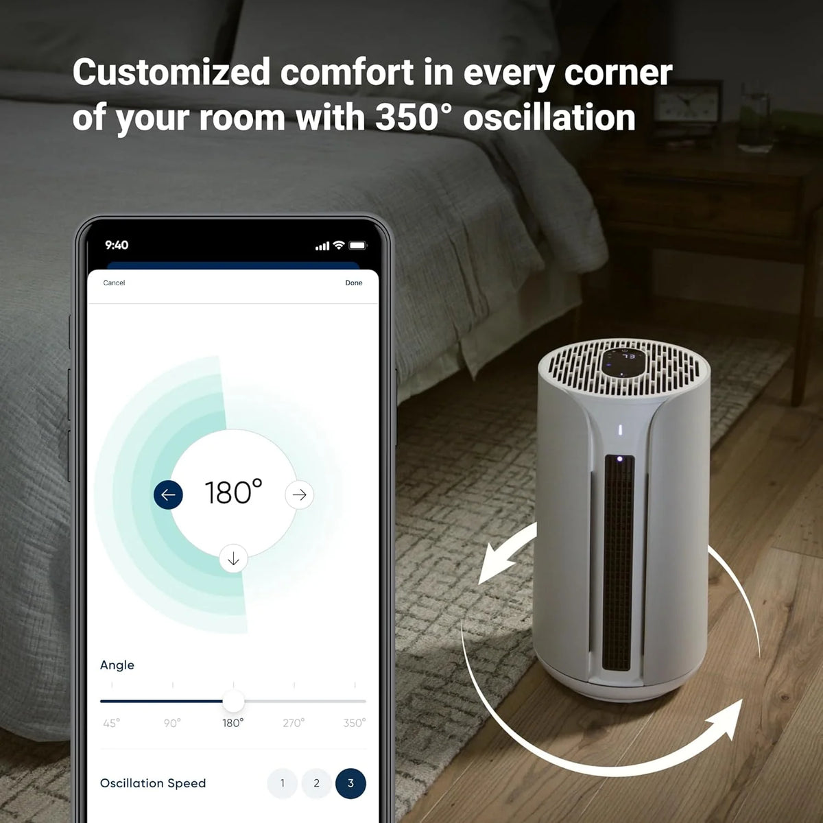 BLUEAIR ComfortPure T10i, potężna 3‑w‑1 pielęgnacja powietrza na cały rok: chłodzi, ogrzewa i oczyszcza. HEPASilent do domu, zwierząt, alergii, kurzu, dymu, zapachów. Oczyszcza 78 m² w 60 min