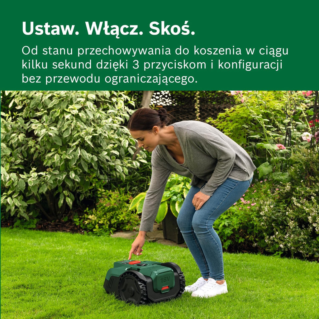 Bosch Akumulatorowy robot koszący VISIMOW18V-100 (do trawników o powierzchni do 100 m², szerokość cięcia: 16 cm, wysokość cięcia: 20 – 60 mm, bez akumulatora)