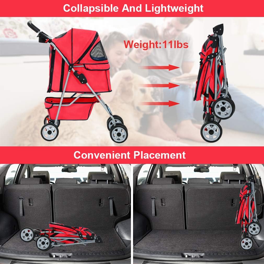 BestPet Wózek dla zwierząt domowych klatka dla kota psa wózek podróżny składany transporter, czerwony