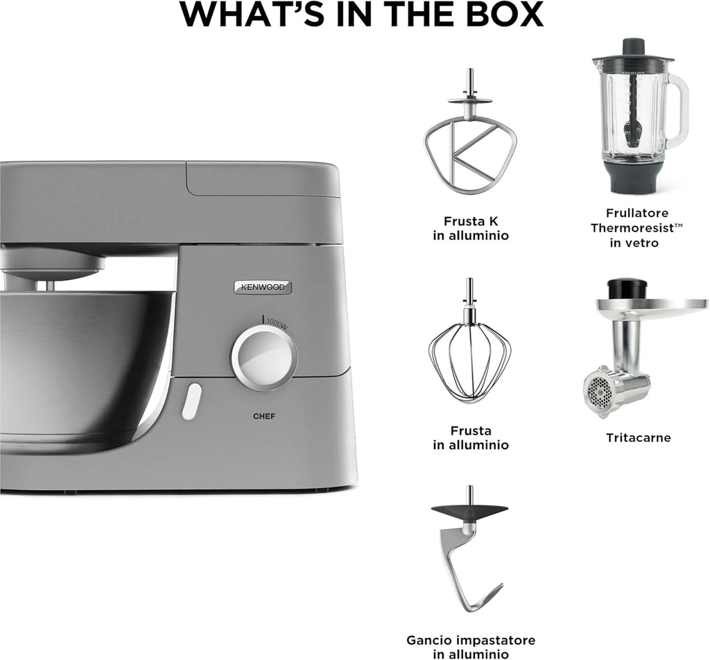 Kenwood KVC3100S Maszyna do pieczenia z ruchem planetarnym Baza, mikser i młynek do mięsa posrebrzanego