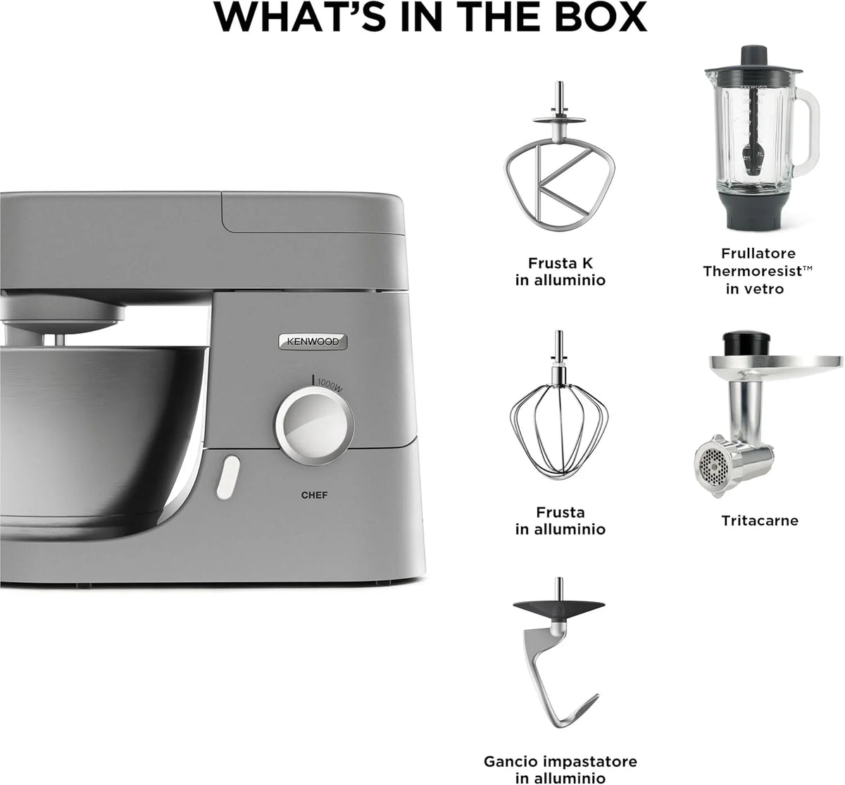 Kenwood KVC3100S Maszyna do pieczenia z ruchem planetarnym Baza, mikser i młynek do mięsa posrebrzanego